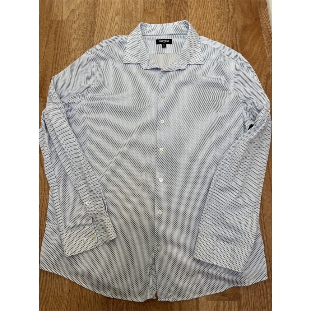 EXPRESS ~Men's XXLarge L/G~ SLIM FIT Buttoned Stretch Cotton  Dress Shirt Blue - Picture 7 of 10